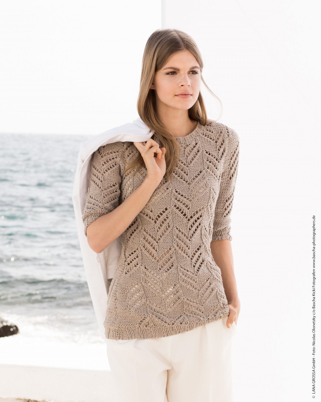 Langer Pullover Mit Ajourmuster Und Halblangen Ärmeln – Woolplace